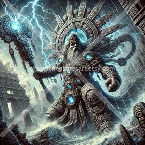 Chaac Download: Digital Art, Instant Downloadable Wallpaper, Downloadable Fantasy Art, Digital Poster, Mayan Art, Mayan Mythology