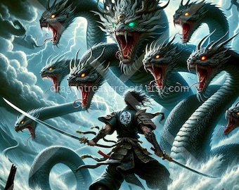 Susanoo Vs. Orochi Download: Digital Art, Instant Downloadable Wallpaper, Downloadable Fantasy Art, Digital Poster, Japanese Mythology