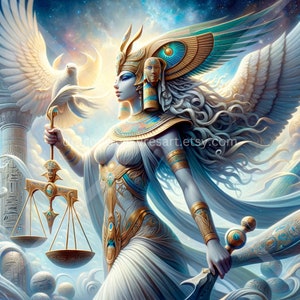 Ma&#39;at Download: Digital Art, Instant Downloadable Wallpaper, Downloadable Fantasy Art, Digital Poster, Egyptian Mythology Art, Gods