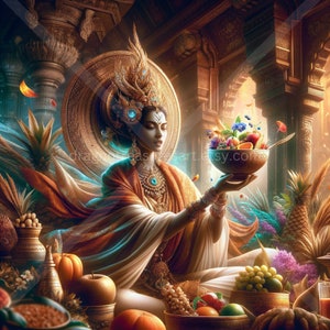 Annapurna Download: Digital Art, Instant Downloadable Wallpaper, Downloadable Fantasy Art, Digital Poster, Hindu Art, Mythology