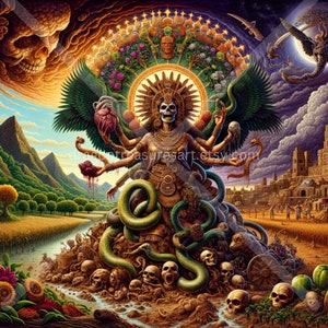 Coatlicue Download: Digital Art, Instant Downloadable Wallpaper, Downloadable Fantasy Art, Digital Poster, Aztec Mythology Art