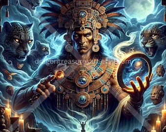 Tezcatlipoca Download: Digital Art, Instant Downloadable Wallpaper, Downloadable Fantasy Art, Digital Poster, Aztec Mythology Art