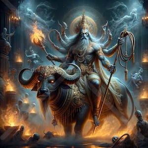 Yama Download: Digital Art, Instant Downloadable Wallpaper, Downloadable Fantasy Art, Digital Poster, Hindu Art, Mythology