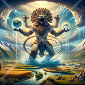 Tlaloc Download: Digital Art, Instant Downloadable Wallpaper, Downloadable Fantasy Art, Digital Poster, Aztec Mythology Art
