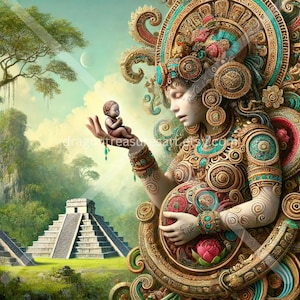 Xquic Download: Digital Art, Instant Downloadable Wallpaper, Downloadable Fantasy Art, Digital Poster, Mayan Art, Mayan Mythology