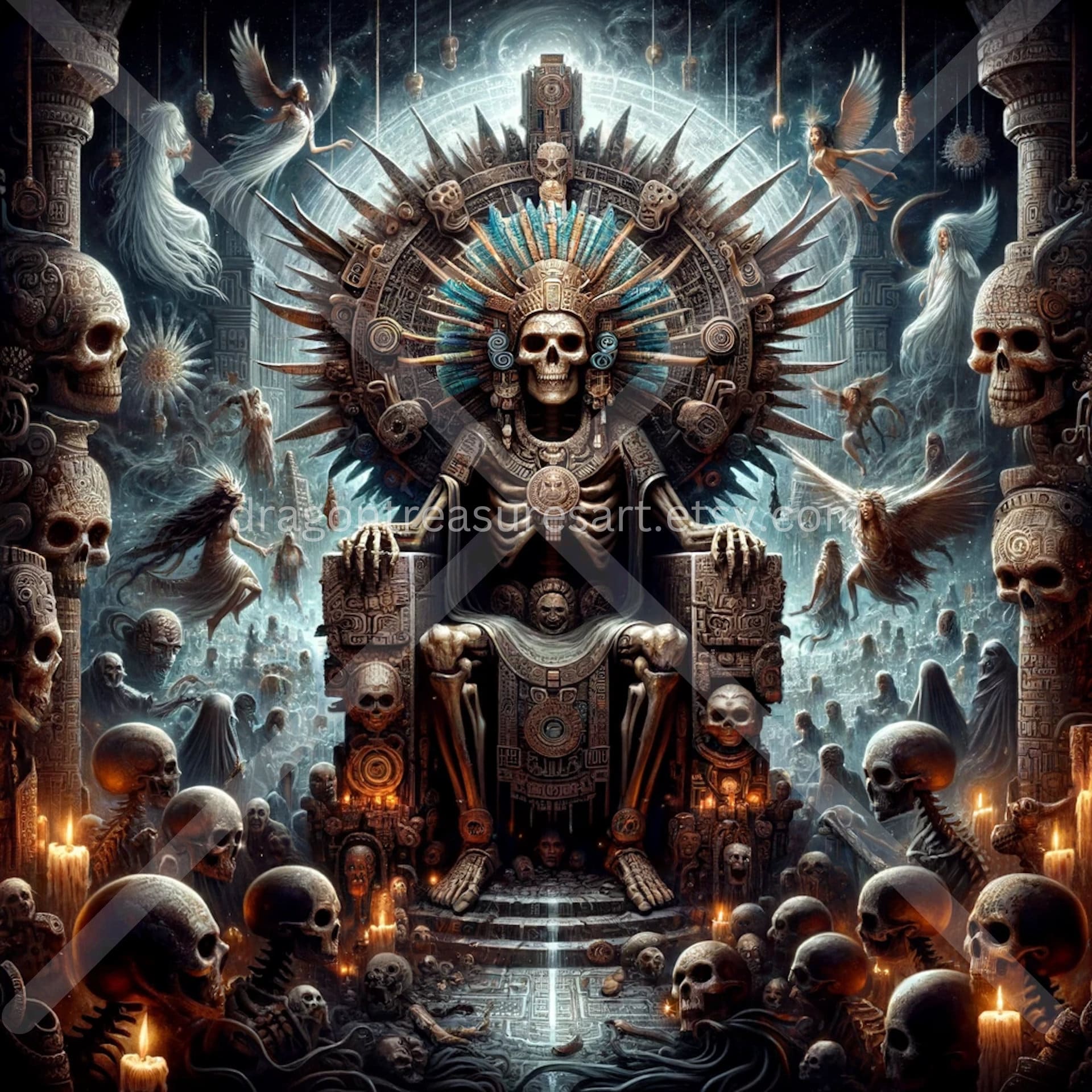 Mictlantecuhtli Download: Digital Art, Instant Downloadable Wallpaper
