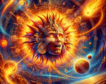 Tonatiuh Download: Digital Art, Instant Downloadable Wallpaper, Downloadable Fantasy Art, Digital Poster, Aztec Mythology Art