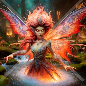 Crimson Fairy Download: Digital Art, Instant Downloadable Wallpaper, Downloadable Fantasy Art, Digital Poster, Beast Art, Mythology