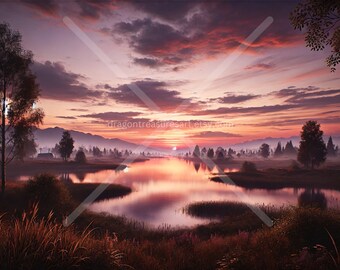Dusk Download: Digital Art, Instant Downloadable Wallpaper, Downloadable Landscape Art, Digital Poster, Art, Nature