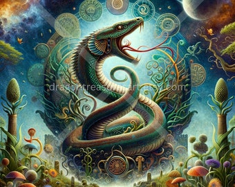 Ningizzida Download: Digital Art, Instant Downloadable Wallpaper, Downloadable Fantasy Art, Digital Poster, Sumerian Art
