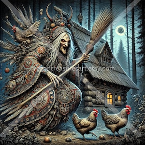 Baba Yaga Download: Digital Art, Instant Downloadable Wallpaper, Downloadable Fantasy Art, Digital Poster, Slavic Mythology