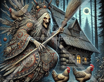 Baba Yaga Download: Digital Art, Instant Downloadable Wallpaper, Downloadable Fantasy Art, Digital Poster, Slavic Mythology