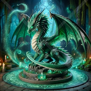 Emerald Dragon Download: Digital Art, Instant Downloadable Wallpaper, Downloadable Fantasy Art, Digital Poster, Mythical