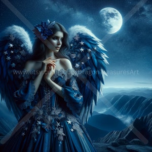 Lunar Angel Download: Digital Art, Instant Downloadable Wallpaper, Downloadable Fantasy Art, Digital Poster, Angel Art, Demon Art