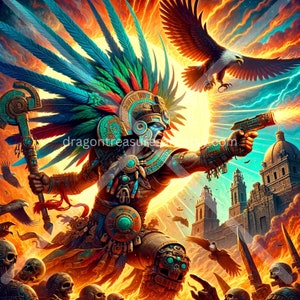 Huitzilopochtli Download: Digital Art, Instant Downloadable Wallpaper, Downloadable Fantasy Art, Digital Poster, Aztec Mythology Art