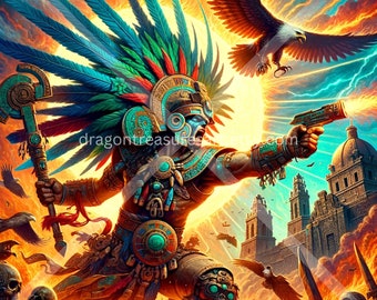 Huitzilopochtli Download: Digital Art, Instant Downloadable Wallpaper, Downloadable Fantasy Art, Digital Poster, Aztec Mythology Art