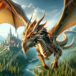 Gold Dragon Download: Digital Art, Instant Downloadable Wallpaper, Downloadable Fantasy Art, Digital Poster, Mythical