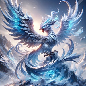 Ice Phoenix Download: Digital Art, Instant Downloadable Wallpaper, Downloadable Fantasy Art, Digital Poster, Mythical