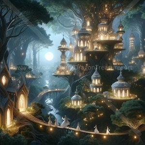 Village In The Forest Download: Digital Art, Instant Downloadable Wallpaper, Downloadable Fantasy Art, Digital Poster, City Art, Mythology