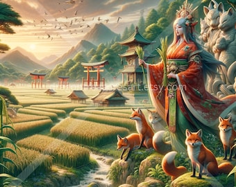 Inari Download: Digital Art, Instant Downloadable Wallpaper, Downloadable Fantasy Art, Digital Poster, Japanese Mythology