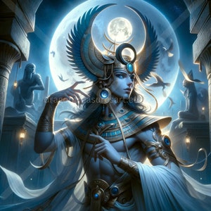 Khonsu Download: Digital Art, Instant Downloadable Wallpaper, Downloadable Fantasy Art, Digital Poster, Egyptian Mythology Art, Gods