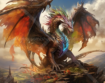 Aurora Borealis Dragon Download: Digital Art, Instant Downloadable Wallpaper, Downloadable Fantasy Art, Digital Poster, Dragon Art, Myth