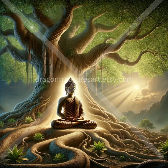 Buddha Under The Bodhi Tree Download Digital Art Instant Downloadable Wallpaper Downloadable Fantasy Art Digital Poster Buddhism