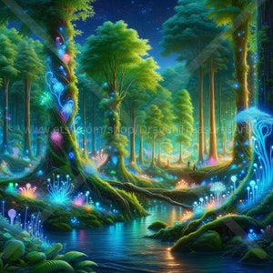 Enchanted Forest Download: Digital Art, Instant Downloadable Wallpaper, Downloadable Fantasy Art, Digital Poster, Magical Art, Mythology