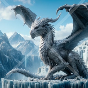 Snow Dragon Download: Digital Art, Instant Downloadable Wallpaper, Downloadable Fantasy Art, Digital Poster, Mythical