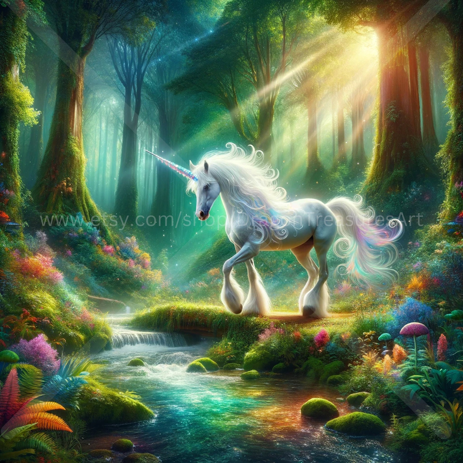 Unicorn in Enchanted Forest Download: Digital Art, Instant Downloadable