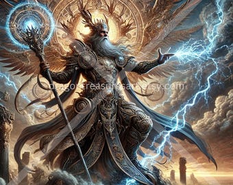 Download de Perun: arte digital, papel de parede para download instantâneo, arte de fantasia para download, pôster digital, mitologia eslava
