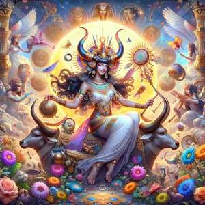 Hathor Download: Digital Art, Instant Downloadable Wallpaper, Downloadable Fantasy Art, Digital Poster, Egyptian Mythology Art, Gods
