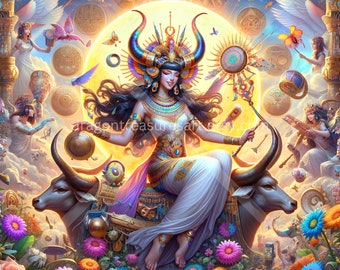Hathor Download: Digital Art, Instant Downloadable Wallpaper, Downloadable Fantasy Art, Digital Poster, Egyptian Mythology Art, Gods
