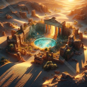 Ruins Of The Oasis Download: Digital Art, Instant Downloadable Wallpaper, Downloadable Fantasy Art, Digital Poster, City Art, Mythology