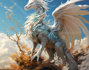 Feathered Wind Dragon Download: Digital Art, Instant Downloadable Wallpaper, Downloadable Fantasy Art, Digital Poster, Dragon Art, Mythology