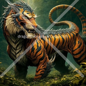 Tiger Dragon Hybrid Download: Digital Art, Instant Downloadable Wallpaper, Downloadable Fantasy Art, Digital Poster, Mythical