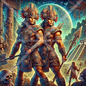 Hunahpu & Xbalanque Download: Digital Art, Instant Downloadable Wallpaper, Downloadable Fantasy Art, Digital Poster, Mayan Mythology