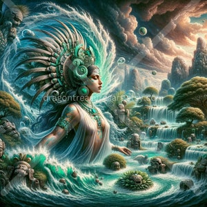 Chalchiuhtlicue Download: Digital Art, Instant Downloadable Wallpaper, Downloadable Fantasy Art, Digital Poster, Aztec Mythology Art