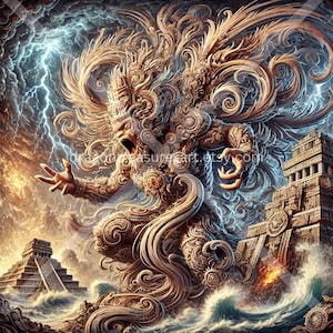 Huracan Download: Digital Art, Instant Downloadable Wallpaper, Downloadable Fantasy Art, Digital Poster, Mayan Art, Mayan Mythology