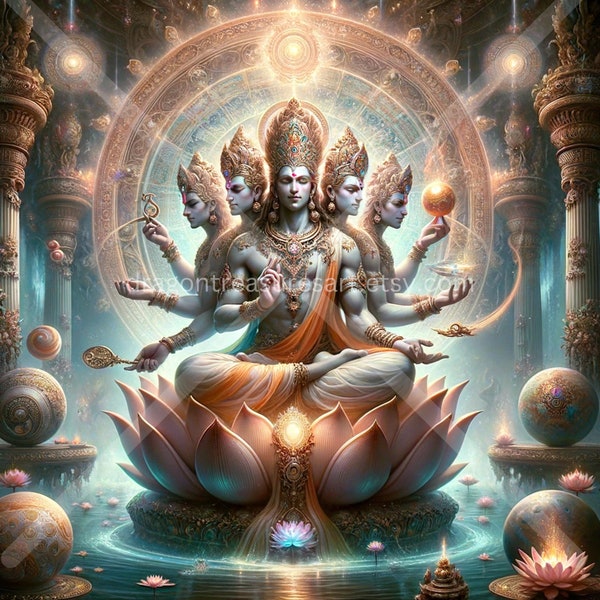 Brahma Download: Digital Art, Instant Downloadable Wallpaper, Downloadable Fantasy Art, Digital Poster, Hindu Art, Mythology
