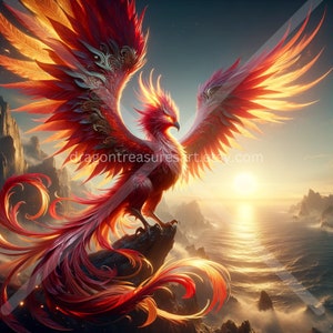 Crimson Phoenix Download: Digital Art, Instant Downloadable Wallpaper, Downloadable Fantasy Art, Digital Poster, Mythical