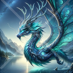 Turquoise Dragon Download: Digital Art, Instant Downloadable Wallpaper, Downloadable Fantasy Art, Digital Poster, Mythical