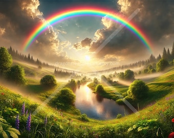 Rainbow Download: Digital Art, Instant Downloadable Wallpaper, Downloadable Landscape Art, Digital Poster, Art, Nature