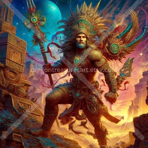 Ixbalanque Download: Digital Art, Instant Downloadable Wallpaper, Downloadable Fantasy Art, Digital Poster, Mayan Art, Mayan Mythology