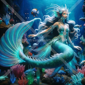 Mana Mermaid Download: Digital Art, Instant Downloadable Wallpaper, Downloadable Fantasy Art, Digital Poster, Beast Art, Mythology