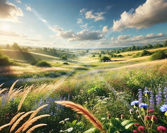 Lush Meadow Download: Digital Art, Instant Downloadable Wallpaper, Downloadable Landscape Art, Digital Poster, Art, Nature