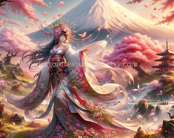 Konohanasakuya-hime Download: Digital Art, Instant Downloadable Wallpaper, Downloadable Fantasy Art, Digital Poster, Japanese Mythology