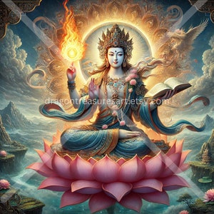 Manjushri Download: Digitale Kunst, sofort herunterladbare Tapete, herunterladbare Fantasy Kunst, digitales Poster, Buddha, Buddhismus
