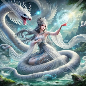 Bai Suzhen, The White Snake Download: Digital Art, Instant Downloadable Wallpaper, Downloadable Fantasy Art, Digital Poster, Chinese Art
