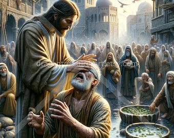Healing Of The Blind Man Download: Digital Art, Instant Downloadable Wallpaper, Downloadable Fantasy Art, Digital Poster, Christian Art